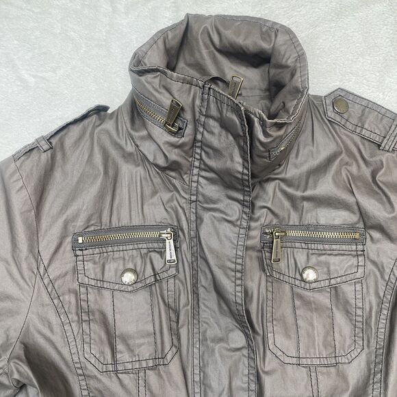 Michael Kors Field Jacket Women’s Size Small Gray Adjustable Waist Hooded - Picture 10 of 14